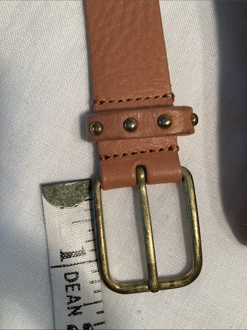 J.Crew Studded Tan caramel Leather Belt Brass Buckle M - Picture 14 of 16